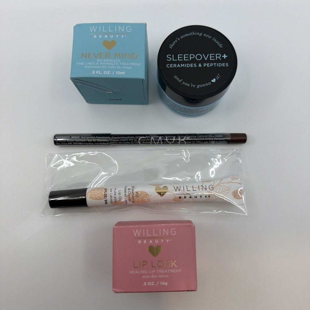 Willing Beauty Complete Set Sleepover Nevermind Gloss Eye Pencil Lip Lock NEW